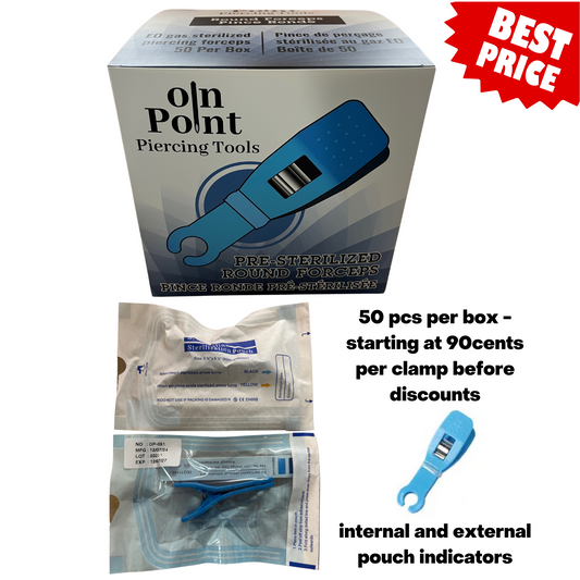 On Point Disposable Pre-Sterilized Plastic Round Forceps Clamp - 50/Box