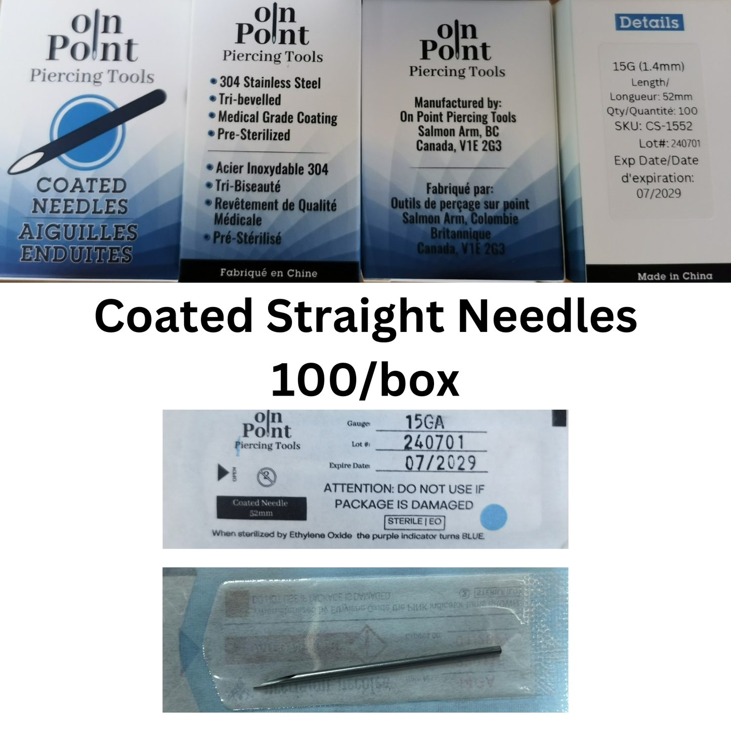 On Point Pre-Sterilized Coated Straight 2" Piercing Needles 100/Box *Intro pricing* Oct 4-18