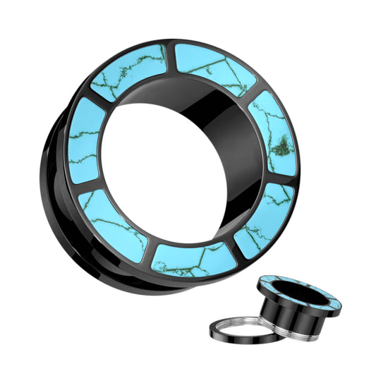 Turquoise Rimmed Black Surgical Steel Screw Fit Tunnel