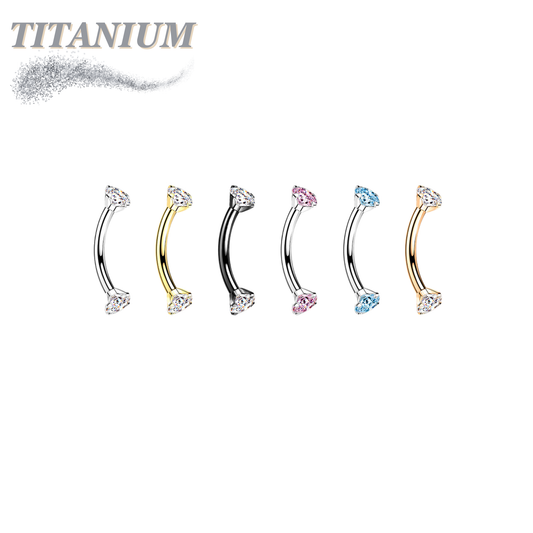 Titanium Curved Barbells with Prong Gem Ends Internal Threading