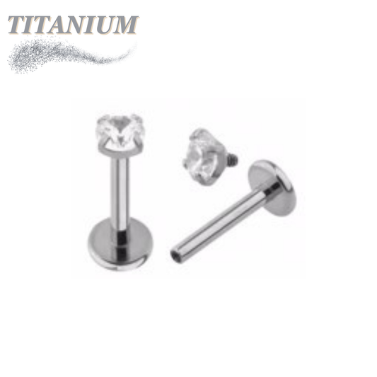 Internal Thread Titanium Labret with Prong Set CZ - 4mm Base