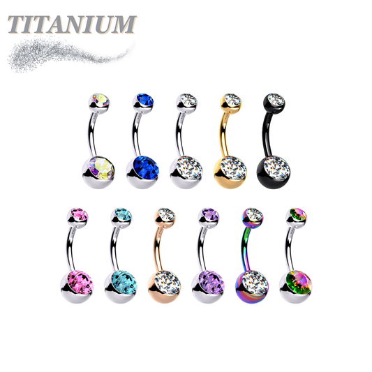 Titanium Double Jewel Internally Threaded Standard Belly Barbells