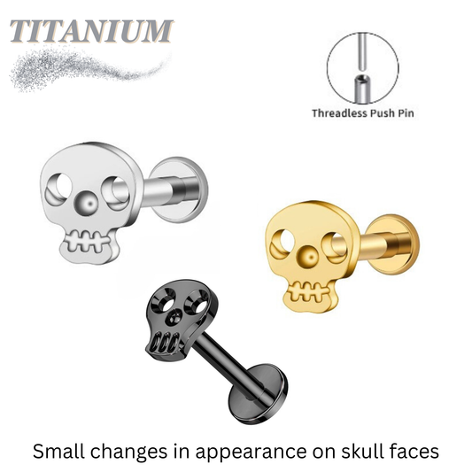 Threadless Titanium Pushpin Skull Labret Combo