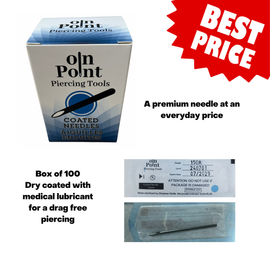 On Point Pre-Sterilized Coated Straight 2" Piercing Needles 100/Box