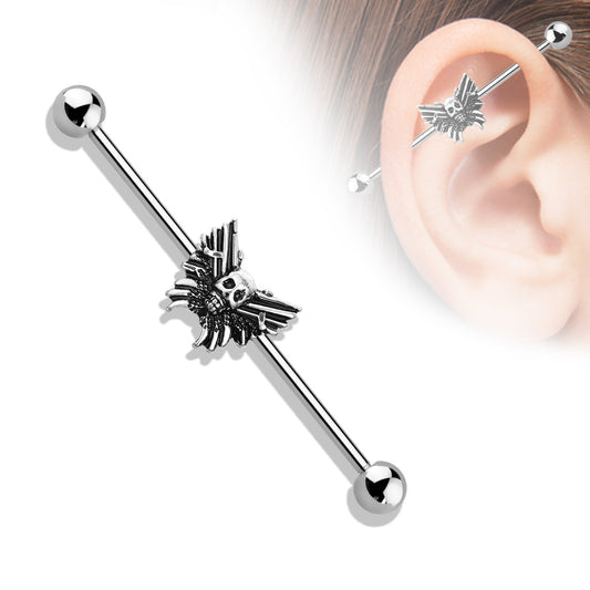 Surgical Steel Externally Threaded Skull Butterfly Industrial Barbell